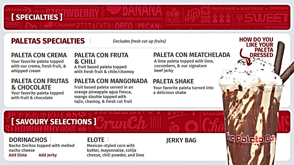 The Paleta Bar Menu - Aguas Frescas & Drinks